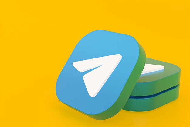 Логотип приложения Telegram 3d-рендеринг на желтом фоне