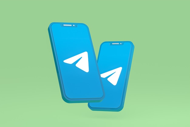 Icona di telegram sullo schermo dello smartphone o del telefono cellulare 3d render