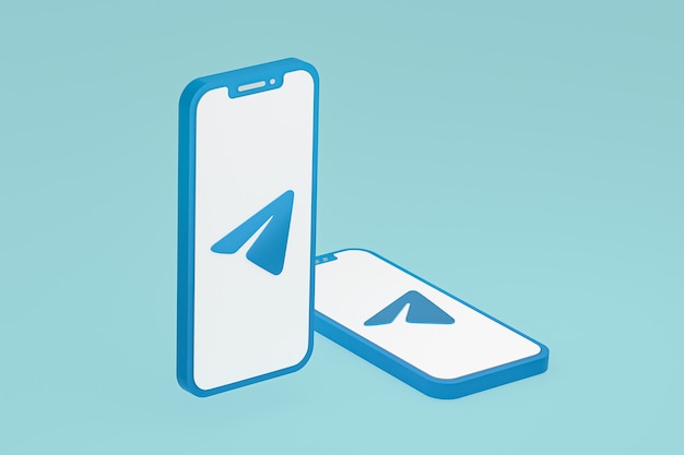 Telegram icon on screen smartphone or mobile phone 3d render