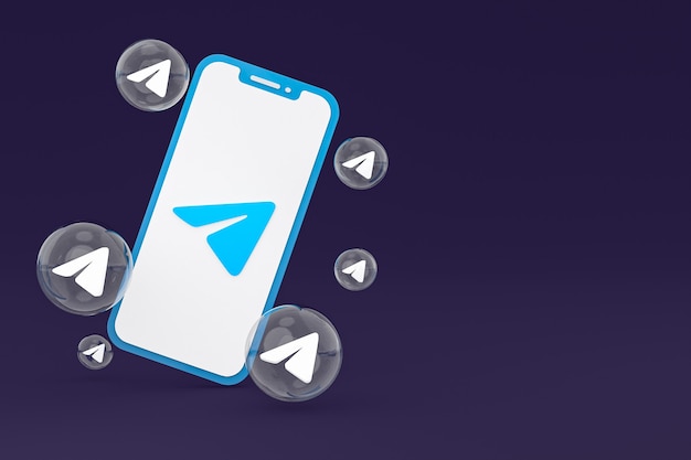 Значок Telegram на экране смартфона или мобильного телефона 3d визуализации