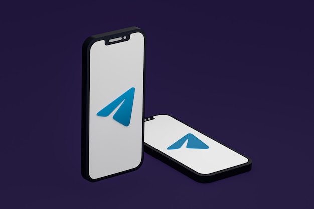 Telegram icon on screen smartphone or mobile phone 3d render