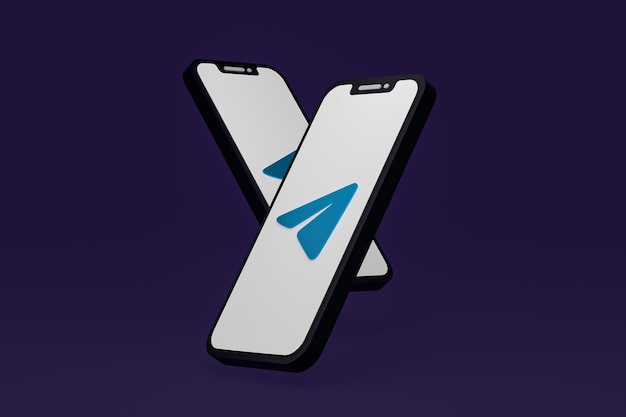 Telegram icon on screen smartphone or mobile phone 3d render