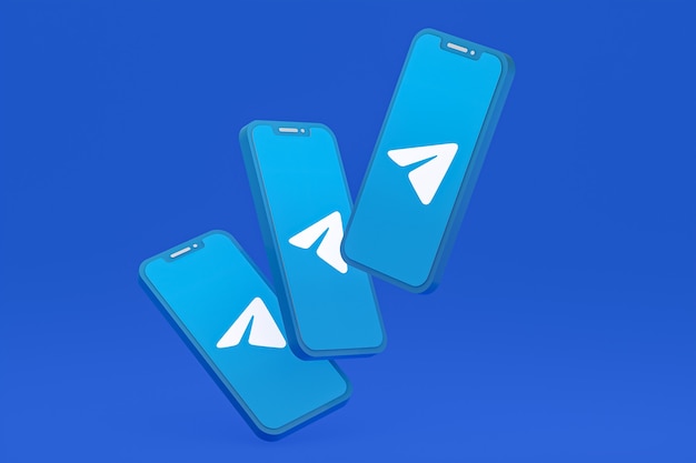 Telegram icon on screen smartphone or mobile phone 3d render