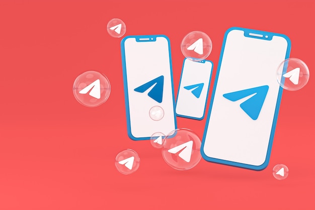 Значок Telegram на экране смартфона или мобильного телефона 3d визуализации