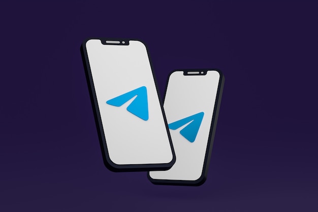 Telegram icon on screen smartphone or mobile phone 3d render