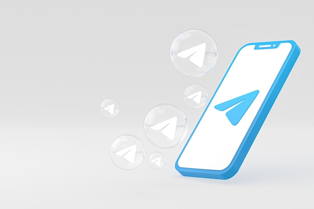 Foto icona di telegram sullo schermo dello smartphone o del telefono cellulare 3d render
