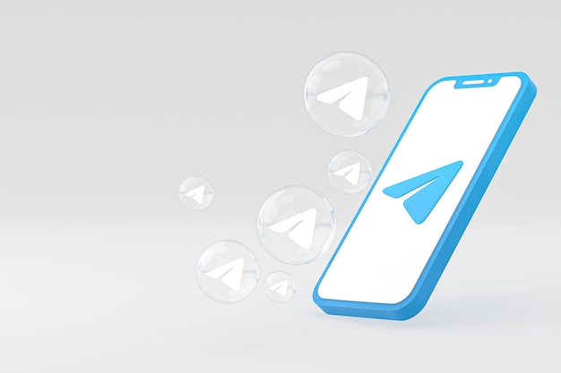 Telegram icon on screen smartphone or mobile phone 3d render