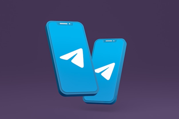 Telegram icon on screen smartphone or mobile phone 3d render