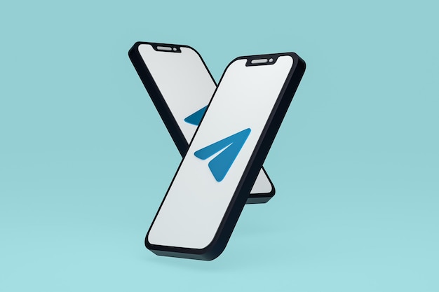 Telegram icon on screen smartphone or mobile phone 3d render