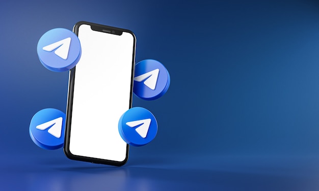 Telegram Icons Around Smartphone App 3D Rendering