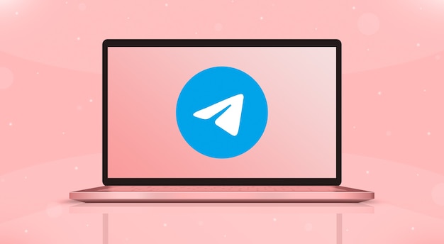 telegram icons logo on laptop screen front view 3d