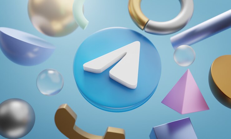 Логотип Telegram вокруг 3D-рендеринга абстрактный фон формы