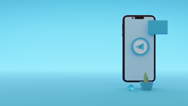 Значок логотипа Telegram на экране смартфона 3d