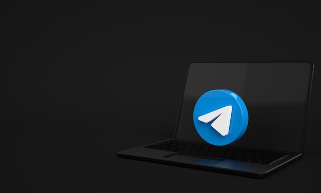 Telegram logo or icons on laptop screen for social media marketing background with copy space