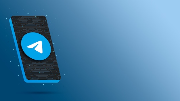 Telegram logo on technological phone display 3d render