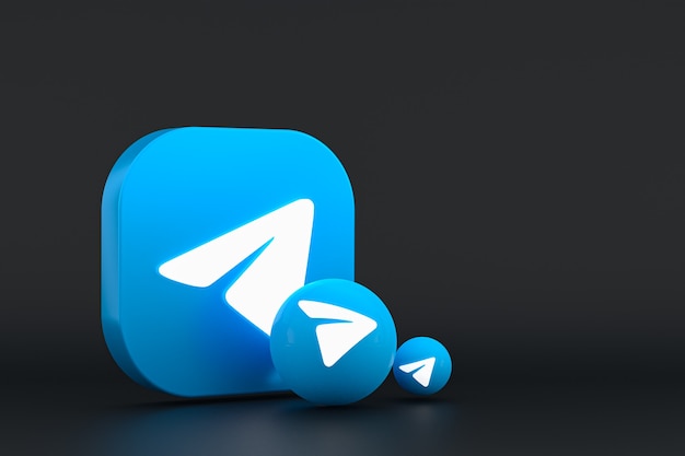 Telegram minimaal logo 3d-rendering close-up voor achtergrond ontwerpsjabloon