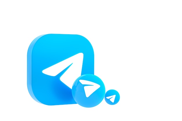 Telegram minimal logo 3d rendering close up per il modello di sfondo di progettazione