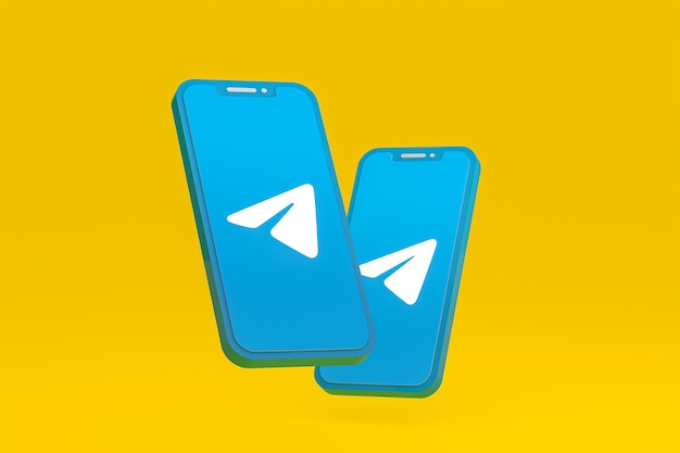 Telegram-pictogram op scherm mobiele telefoons 3d render