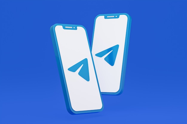 Telegram-pictogram op scherm smartphone of mobiele telefoon 3d render