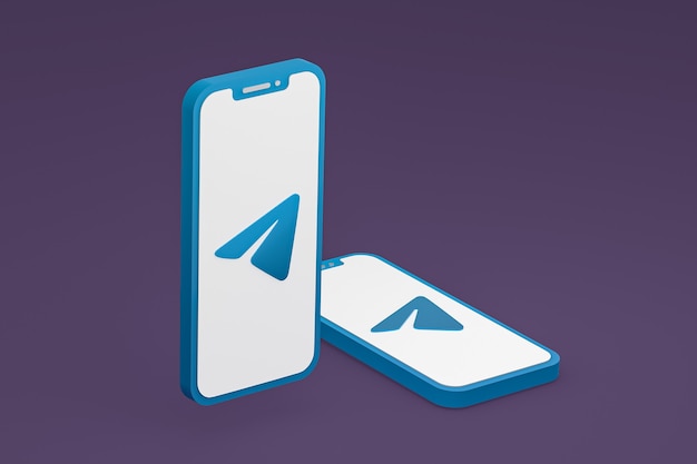 Foto telegram-pictogram op scherm smartphone of mobiele telefoon 3d render