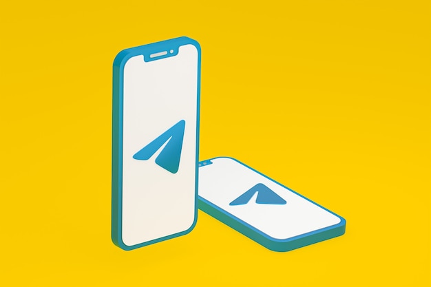 Telegram-pictogram op scherm smartphone of mobiele telefoon 3d render