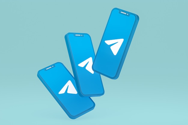 Telegram-pictogram op scherm smartphone of mobiele telefoon 3d render