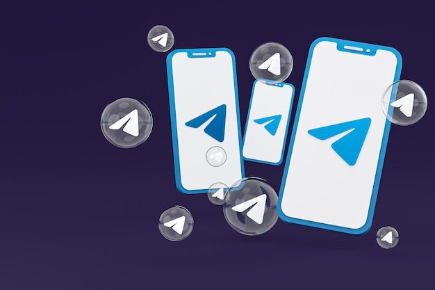 Telegram-pictogram op scherm smartphone of mobiele telefoon 3d render