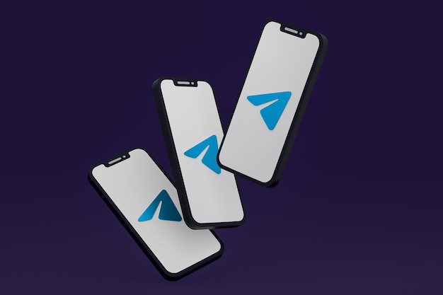 Telegram-pictogram op scherm smartphone of mobiele telefoon 3d render