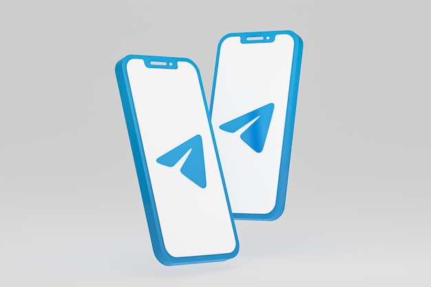 Telegram-pictogram op scherm smartphone of mobiele telefoon 3d render