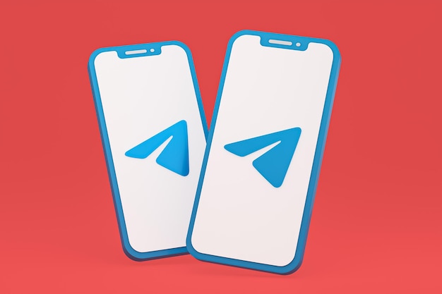 Telegram-pictogram op scherm smartphone of mobiele telefoon 3d render