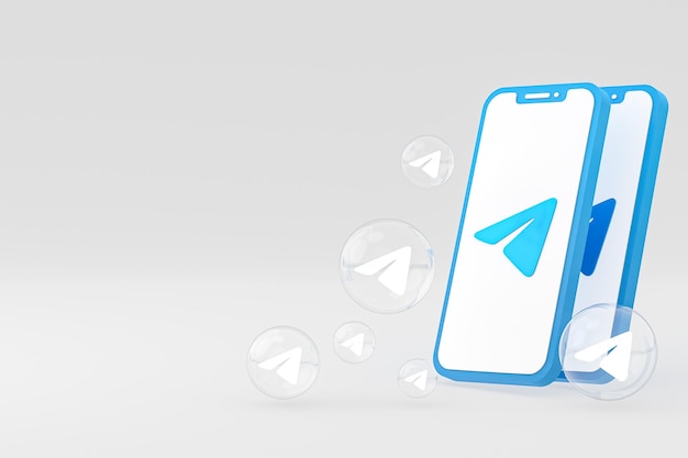 Telegram-pictogram op scherm smartphone of mobiele telefoon 3d render