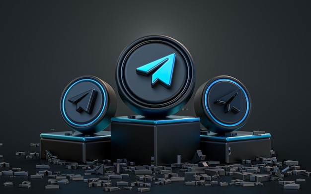 telegram sign 3d rendering abstract look dark realistic iconic background with a podium stage