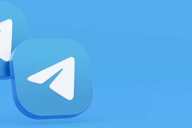 Telegram-toepassingslogo 3D-rendering op blauwe achtergrond