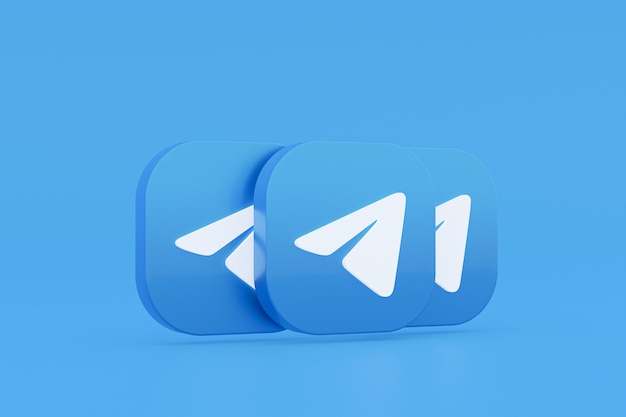 Telegram-toepassingslogo 3D-rendering op blauwe achtergrond