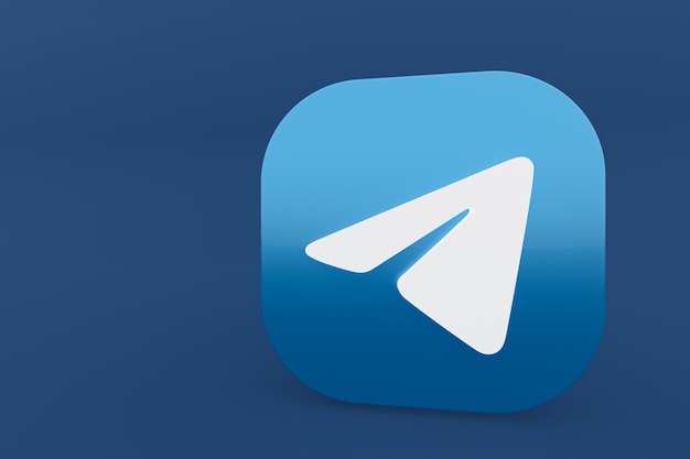 Telegram-toepassingslogo 3D-rendering op blauwe achtergrond