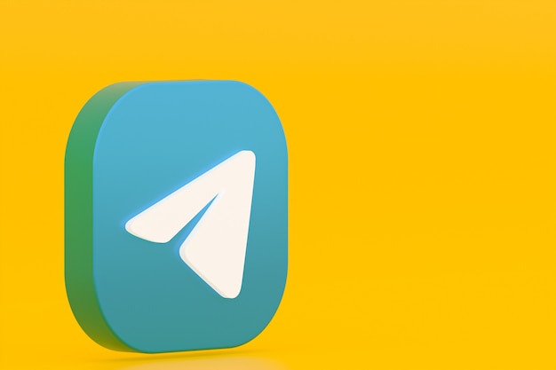 Telegram-toepassingslogo 3D-rendering op gele achtergrond