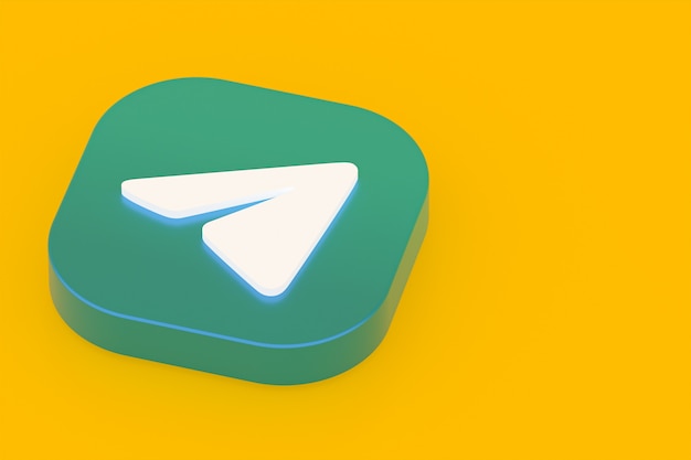 Telegram-toepassingslogo 3D-rendering op gele achtergrond