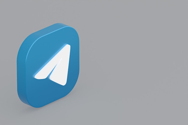 Telegram-toepassingslogo 3D-rendering op grijze achtergrond