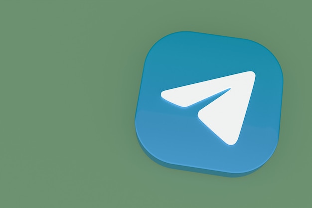 Telegram-toepassingslogo 3D-rendering op groene achtergrond
