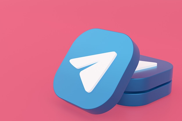 Telegram-toepassingslogo 3D-rendering op roze achtergrond