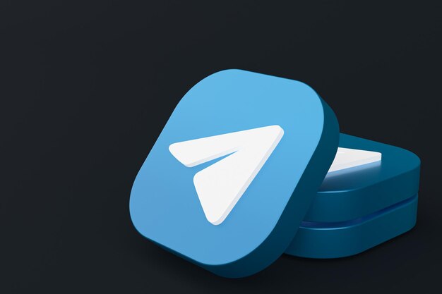 Telegram-toepassingslogo 3D-rendering op zwarte achtergrond