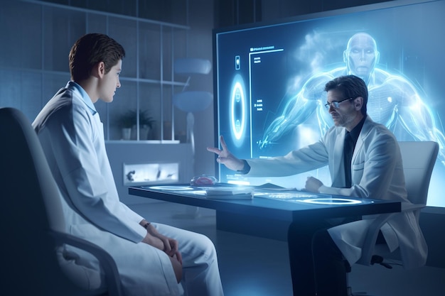 Telehealth session with a doctor and a remote Generative ai