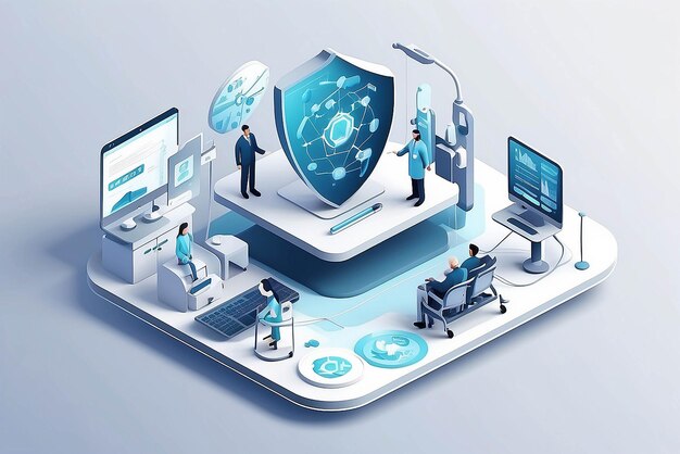 Photo telemedicine medical treatment and online healthcare services isometric network of concepts