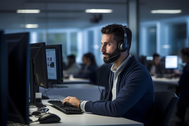 Photo teleoperator man working in an office