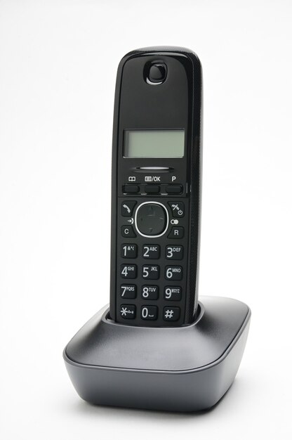 Telephone handset for calls to urban and long-distance lines on white