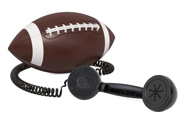 Telephone receiver with american football ball 3D rendering