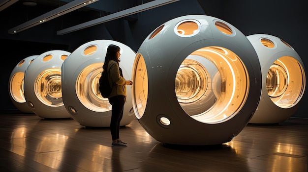 Foto teleportatie-pods voor kunsttentoonstellingen herhalende patronen