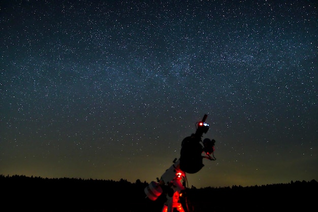 写真 夜の星のフィールドに対する望遠鏡