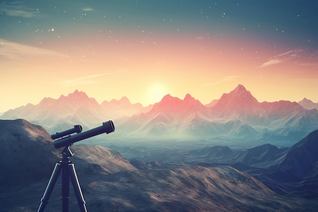 Telescope on the background of mountains