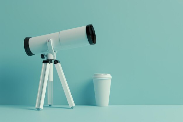 Photo telescope and coffee cup in the concept of contemplation and reflection